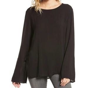 Treasure & Bond NEW Soft Voile Shirt Black Keyhole Tunic Blouse Size Medium